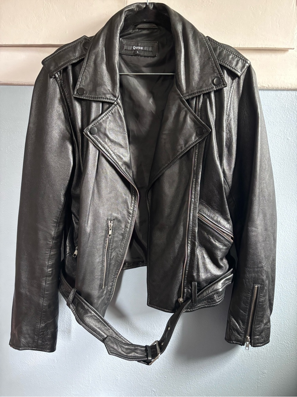Quince Black Leather Moto Jacket